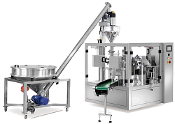 Ротационная упаковочная машина LD-8200D/8300D для порошковых материалов с упаковкой "Дой-пак": производительность от 25 до 250 пак/мин, для пищевых, химических и бытовых товаров-0